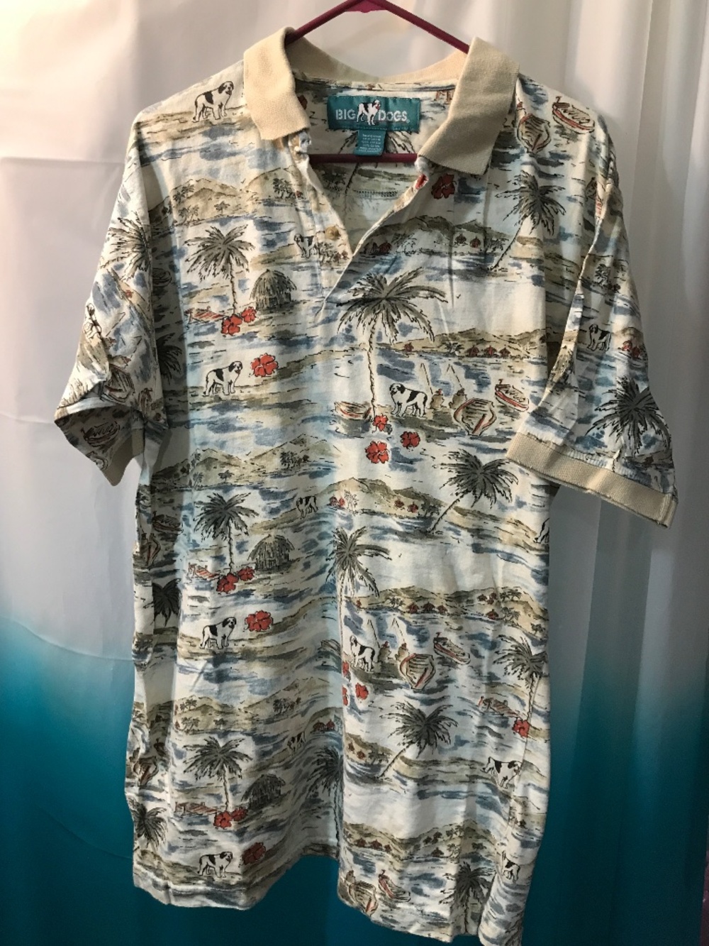 Vintage 90's Big Dog Hawaiian Short Sleeve Golf 100% Cotton Polo - Mens Sz Lge